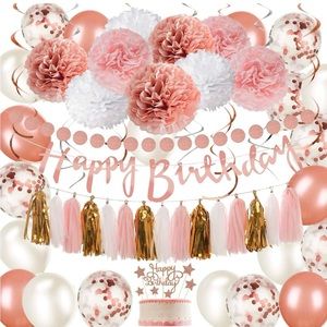 Rose Gold and Pink Birthday Party Decorations Set